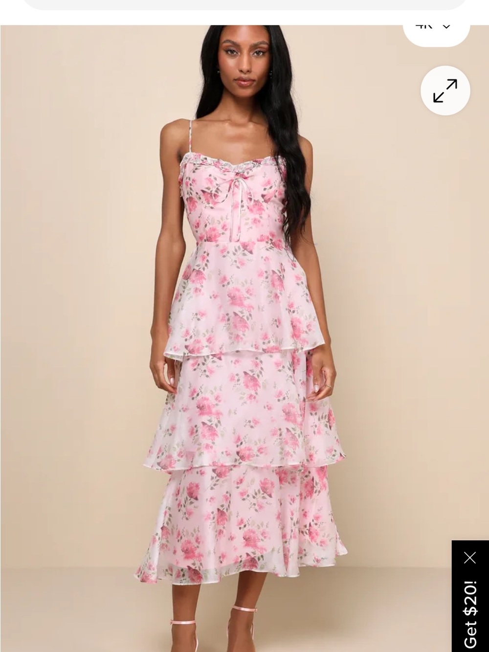 Lulus Medium Immaculate Cutie Light Pink Floral Sleeveless Tiered Midi Dress